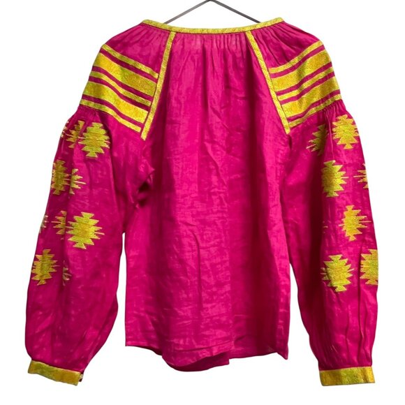 Harna‎ Blouse Womens XS-S Pink Yellow Embroidered Linen Ukraine Boho Tassel Top - Picture 13 of 13